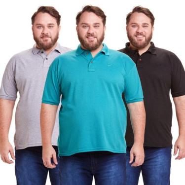 Imagem de Kit 3 Polos Masculinas Plus Size Piquet - DAZE MODAS, G2, Verde, Cinza