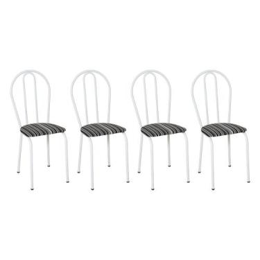 Imagem de Kit 4 Cadeiras de Cozinha Texas Estampado Listrado Pés de Ferro Branco