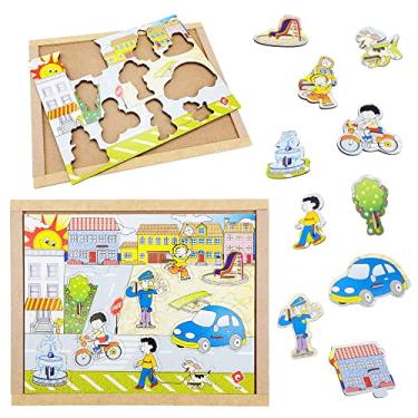 Imagem de Carlu Brinquedos - Pinos Cidade Quebra-Cabeça da 10 Peças, 3+ Anos, Multicor, 1654