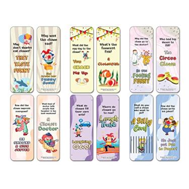 Imagem de Creanoso Marcadores de livro engraçados com piadas de palhaço (2 conjuntos x 6 cartões) – Conjunto de cartas inspiradoras diárias – Cortador de página de livro interessante – Ótimo presente para