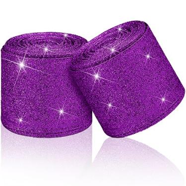 Imagem de Cindeer 2 rolos de fita de glitter de Natal com borda com fio fita de glitter fitas de tecido com fio de 6,3 cm para embrulhar presentes, guirlanda de artesanato, guirlanda de festas de fim de ano, casa (roxo, 20 jardas no total)