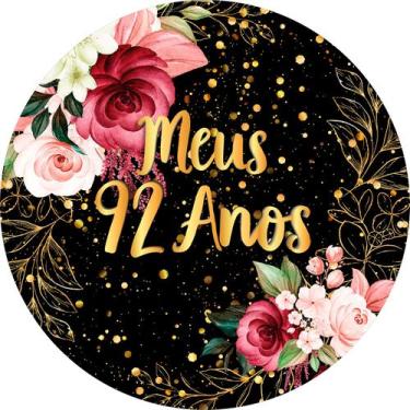 Imagem de Painel De Festa Redondo 1,50x1,50 - Fundo Preto Flores Efeito Brilhos 