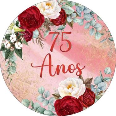 Imagem de Painel De Festa Redondo 1,50x1,50 - Efeito Mármore Floral 75 Anos 224 