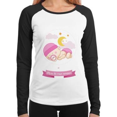 Imagem de Baby Look Raglan Mãe de uma menina Manga Longa - Foca na Moda, Branco,