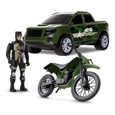 Imagem de Brinquedo Menino Carrinho Pick Up Militar Com Boneco E Moto - Samba To