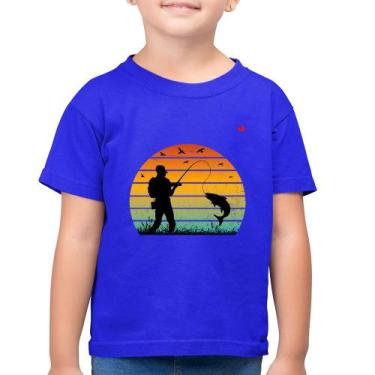 Imagem de Camiseta Algodão Infantil Pescaria Vintage Sunset - Foca na Moda, Azul