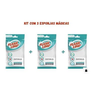 Imagem de Kit 3 Esponjas Mágica Multiuso Limpa Parede Inox Louça Vidro - Flash L