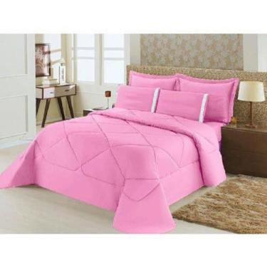 Imagem de Kit Edredom + Lençol Aconchego Dupla Face Casal Queen 6 PÇ Rosa - CONF