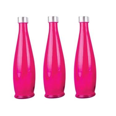 Imagem de 3un GARRAFA DE VIDRO TAMPA INOX ACQUA ÁGUA SUCO ROSA - Tuut