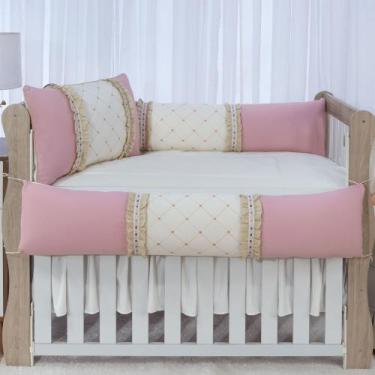 Imagem de Kit enxoval para berço bebê mosaico rosê/bege menina luxo - MEDINA CON