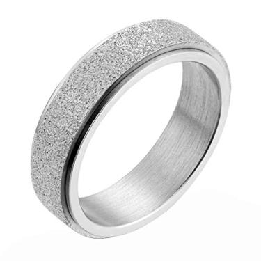 Imagem de WOYNJI Anel giratório de aço inoxidável para mulheres e homens, acabamento explosivo de areia, aliança de casamento de 6 mm, Metal, Sem pedra preciosa