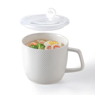 Imagem de Adewnest Tigela de sopa de cerâmica com tampa: tigela de sopa segura para micro-ondas com alça para sobras de ramen de cereais - caneca de sopa extra grande para micro-ondas para café da manhã almoço