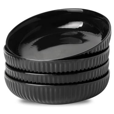 Imagem de Hasense Conjunto de 4 tigelas de massa, tigelas de jantar de porcelana de 850 g, tigelas de salada para cozinha, tigelas largas e rasas, pratos de decoração de casa ideal para presente de dia dos