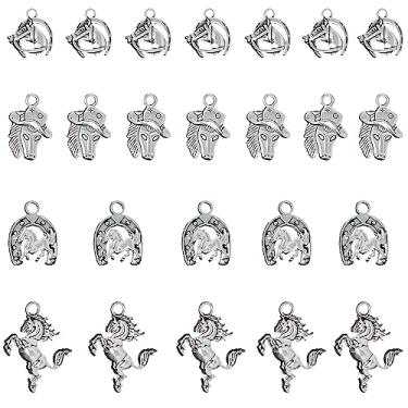 Imagem de yueton Pingentes de ferradura de cavalo da sorte, 40 peças, pingentes de animais de caubói ocidental, pingentes para chaveiros, brincos, pulseiras, colares, joias e artesanato DIY - 4 estilos, Liga de