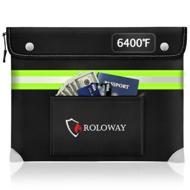 Imagem de ROLOWAY Bolsa de documentos atualizada à prova de fogo (36,8 x 29,2 cm) com camada de alumínio de 3,537 °C, bolsa segura à prova de fogo para documentos com bolso frontal e tira refletiva, bolsa de