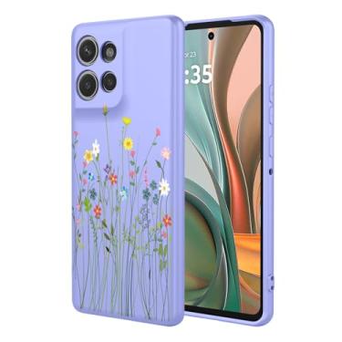 Imagem de HTXWXJC Capa de celular para Motorola Moto G75, à prova de choque, antiderrapante, TPU flexível com estampa floral roxa