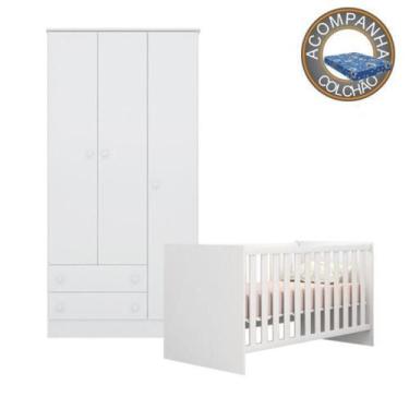 Imagem de Quarto de Bebê Berço Colchão Physical e Guarda Roupa Doce Sonho Branco