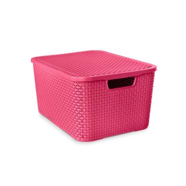 Imagem de Caixa Organizadora Rattan com Tampa 15 Litros Rosa Arqplast