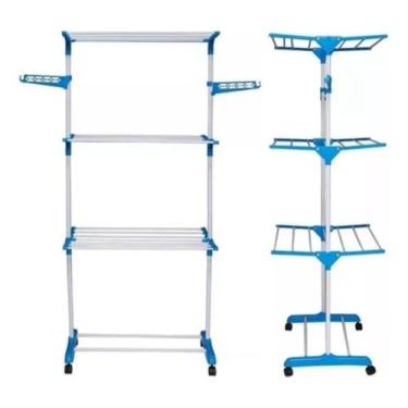 Imagem de Varal de Chão 3 Andares Roupas Portátil Dobrável Rodinhas - Todo dia