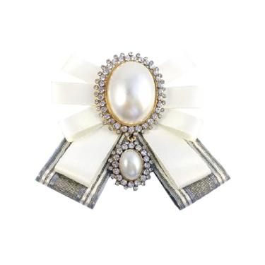 Imagem de Chamvino Camisa feminina strass grande arco aeromoça profissional estudante broche de arco grande, Zinco, Pérola