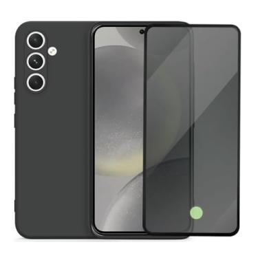 Imagem de Capa Aveludada e Película de Privacidade 3D Compatível Samsung Galaxy S24 Plus Capinha Preta Premium e Película Anti-Espião