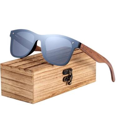 Imagem de Óculos de Sol Polarizado Quadrado De Madeira da Noz Preta Proteção UV4