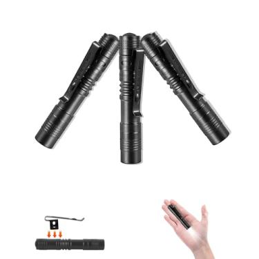 Imagem de Tileon Mini lanterna, 3 peças, lanterna pequena com clipe, bolso à prova d'água, luz de bolsa de LED para emergências, inspeção (bateria não incluída)