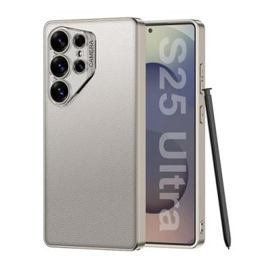 Imagem de FWYANZH Capa de couro para Samsung Galaxy S25 Ultra, fina e fina com proteção total de lentes à prova de choque com capa de caneta capacitiva, cinza, S25 Ultra