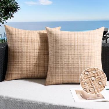 Imagem de UGASA Capas de almofada impermeáveis para ambientes externos, pacote com 2 fronhas resistentes à água para pátio, textura de tecido de verão, decorativas, para jardim, varanda, quintal, barraca, 45,7