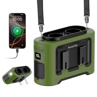 Imagem de Socool Cinto portátil com clipe para ventilador de cintura 14500 mAh, ventilador pessoal recarregável, saída de ar dupla, resfriamento de 40H, ventilador operado por bateria de 5 velocidades com luz,