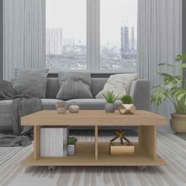 Imagem de Mesa de Centro Retangular Tamburato com Rodizios Dunas Carvalho