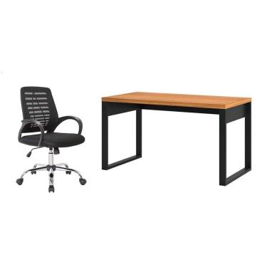 Imagem de Conjunto de Mesa Anah Freijó com Cadeira de Escritório Secretária Giratória Light Preta