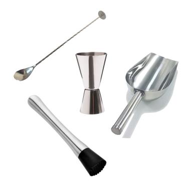 Imagem de Colher Bailarina + Dosador Duplo + Macerador + Pá Gelo Inox Drinks