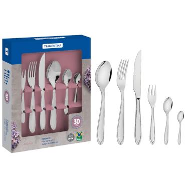 Imagem de Faqueiro Tramontina Inox Completo 30 peças Laguna Jogo de Talheres Serve 5 Pessoas com Desenho no Cabo