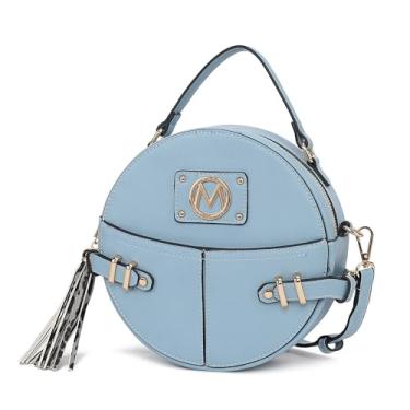 Imagem de MKF Collection Bolsas transversais redondas para mulheres e bolsas, bolsa de mão de couro PU bolsa carteiro lateral pequena, Gayle Denim, Medium