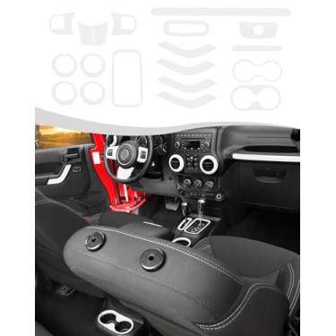 Imagem de Hoolcar Capa de volante para painel de mudança de marchas capa de suporte de copo de água kit de acessórios interiores apto para Jeep Wrangler JK JKU 2011-2017, 4 portas, branco