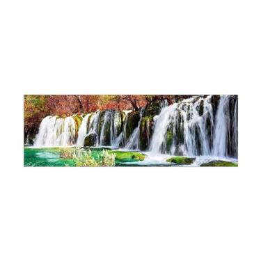 Imagem de Pintura de paisagem - imagem de arte de parede - árvore de outono cachoeira lago - impressões em tela natureza para sala de estar quarto decoração de casa 50 x 150 cm 20 x 59 pol. sem moldura