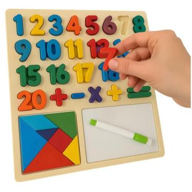 Imagem de Brinquedo Educativo Infantil 3 em 1 Letras Números Tangram e Lousa - T