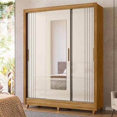 Imagem de Guarda Roupa Casal Ambiente Bolívia 3 Portas Freijó Off White Com Espelho - Moval