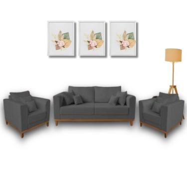 Imagem de Kit Sofá Living Beny 1,40m com 2 Poltronas. - Leonardi, Grafite