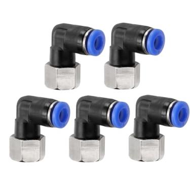 Imagem de HARFINGTON 2 peças PLF6-N02 cotovelo fêmea pneumático tubo de 6 mm OD x 1/10.2 cm NPT 90 graus empurrar para conectar acessórios de tubo de ar conexão rápida para máquina pneumática azul