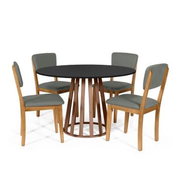 Imagem de Mesa De Jantar Redonda Gabi Pret/nor Com 4 Cadeiras Estofadas Ella Cinza