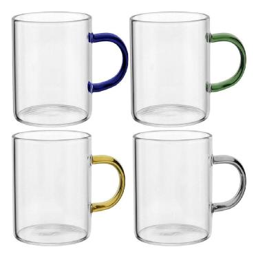 Imagem de  JOGO 4 XÍCARA CANECA ALÇA BOROSSILICATO 100ml 5x5x5cm TRANSPARENTE