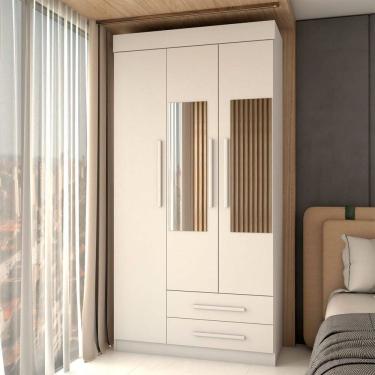 Imagem de Guarda-Roupa Solteiro Sublime 3 Portas 2 Gavetas com Espelho Branco - Panorama Móveis