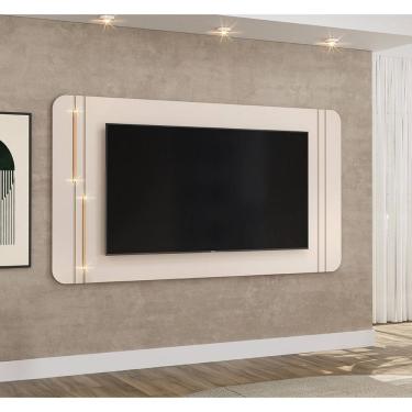 Imagem de Painel Ariana C/ Cantos Arredondados e Iluminária Dourada de Led - Off White DJ Móveis