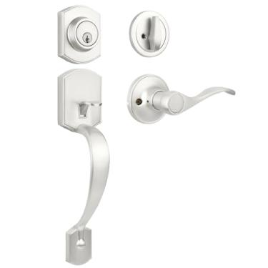 Imagem de Probrico Conjunto de fechadura de porta externa, conjunto de fechadura de porta frontal de níquel acetinado, fechaduras de porta de entrada com fechadura de cilindro único puxador de porta frontal e