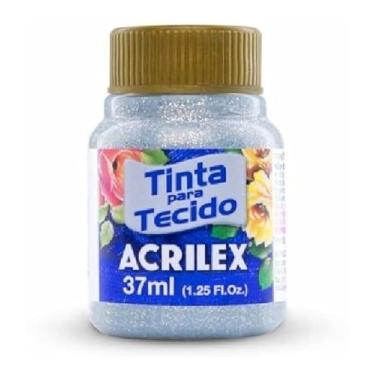 Imagem de Tintas para Tecido com Glitter Acrilex 37ml – Brilho Intenso, Alta Cobertura e Fixação a Frio para Suas Criações acabamento cintilante, alta cobertura e durabilidade superior, sendo ideais para customização de roupas, acessórios, peças decorativas e projetos artísticos em geral. (Prata 202)