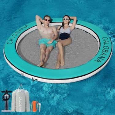 Imagem de CALOBANA Rede de água inflável resistente de 3 metros, anel flutuante redondo plataforma ilha flutua rio boia jangada de lago espreguiçadeira de piscina para festas de adultos, cinza