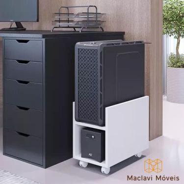 Imagem de Suporte Branco Para CPU e Nobreak Com Rodízios Escritório Home Office 