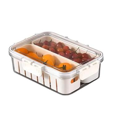 Imagem de Organizador para Geladeira com Tampa, 2 Divisórias, 23,5x16,5x6,5cm, Plástico Transparente e Branco, Resistente